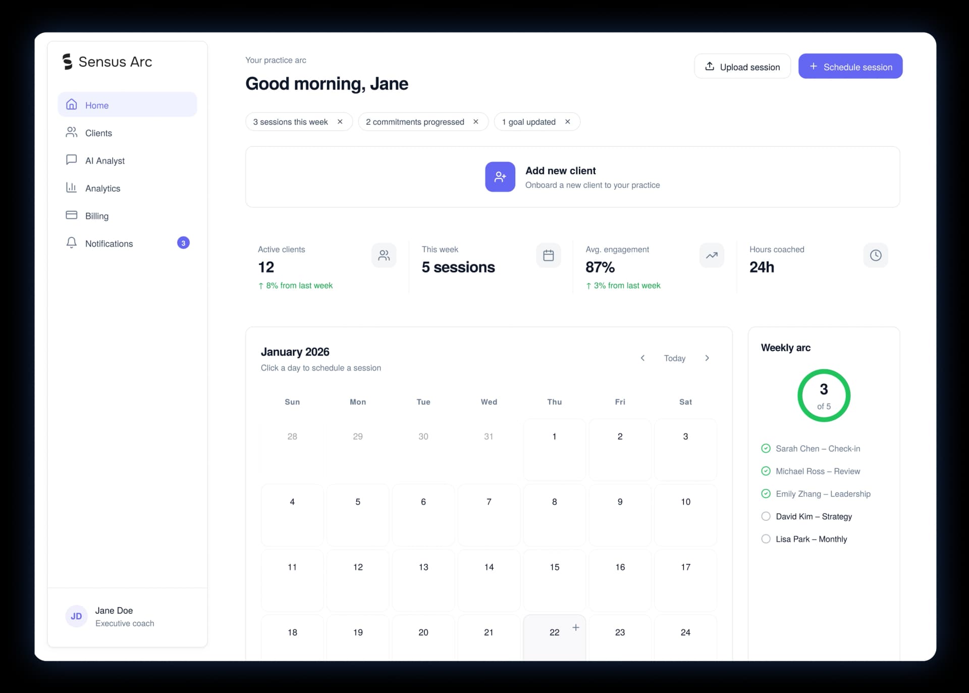 Preview of Coaching dashboard